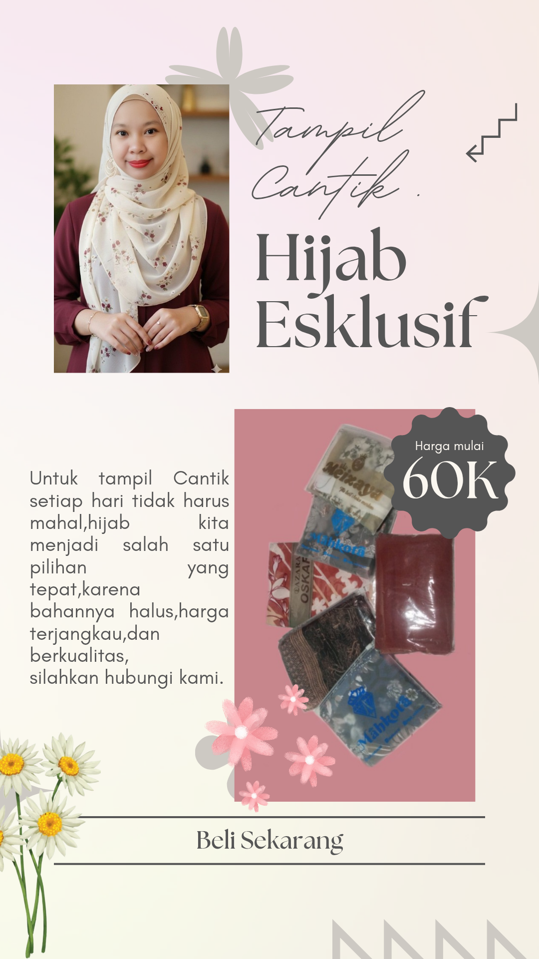 Hijab cantik segi empat,bercorak dan polos.